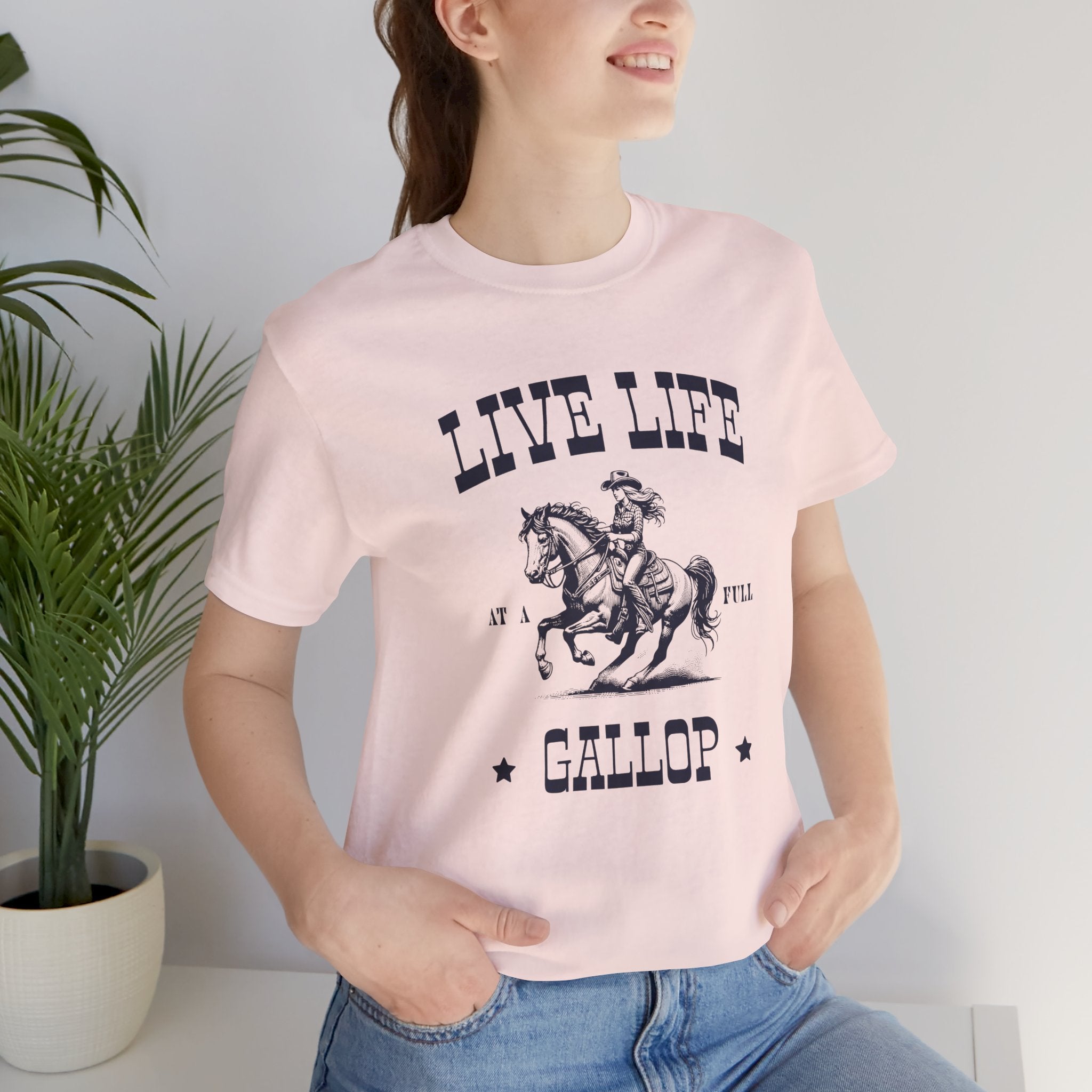 Live Life At A Full Gallop T‑Shirt – Vintage Cowboy Horse Riding Tee
