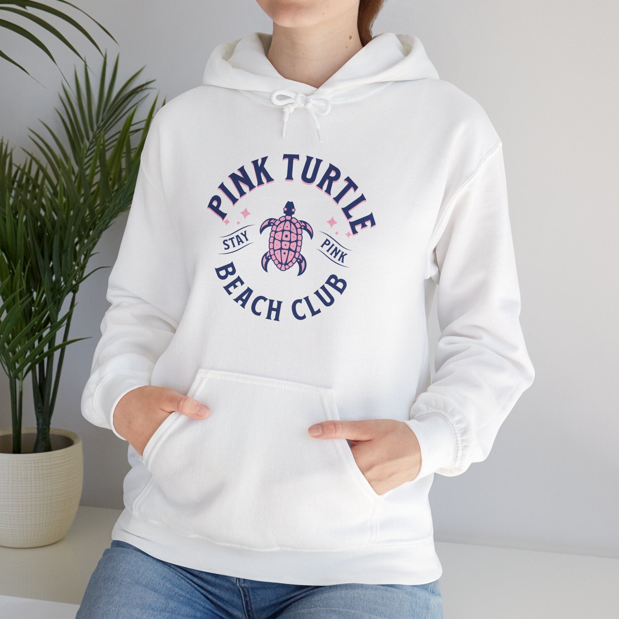 Pink Turtle Beach Club Hoodie — Retro Sea Turtle Graphic Sweatshirt