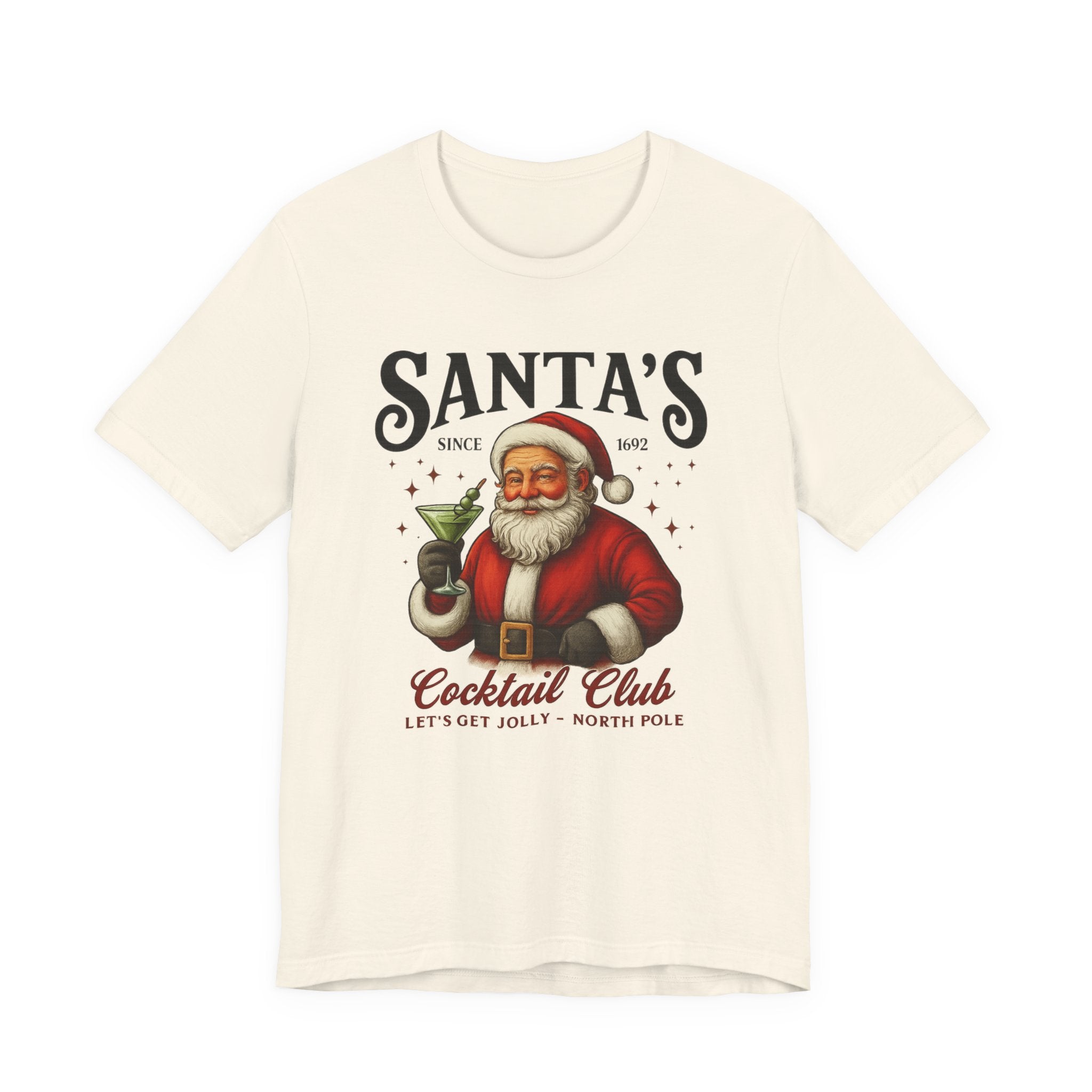 Santa's Cocktail Club T-Shirt — Vintage Santa Holding Cocktail Holiday Tee