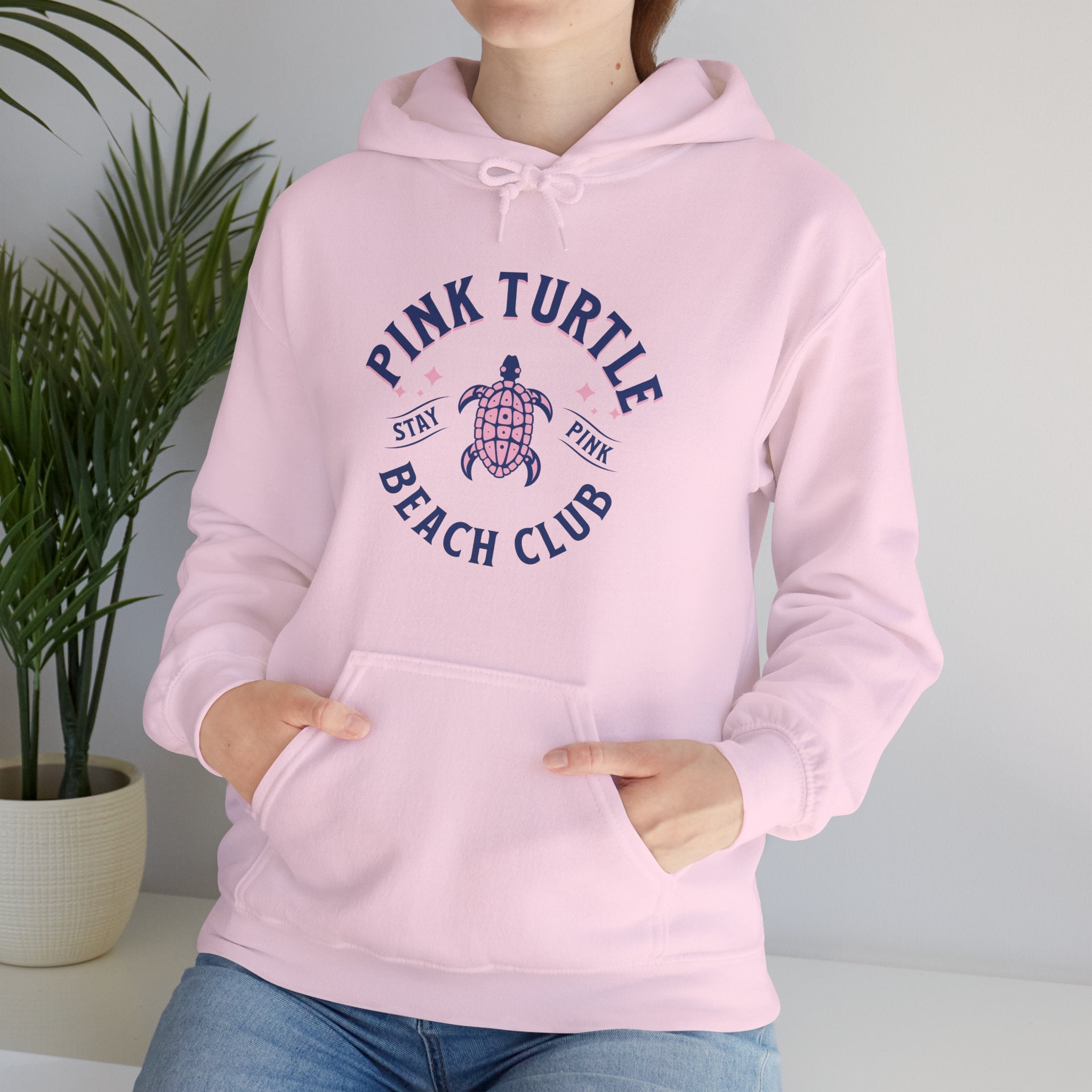 Pink Turtle Beach Club Hoodie — Retro Sea Turtle Graphic Sweatshirt
