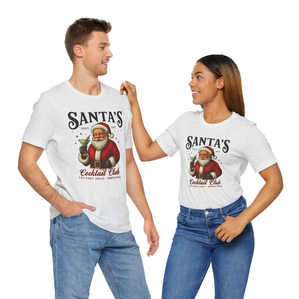 Santa's Cocktail Club T-Shirt — Vintage Santa Holding Cocktail Holiday Tee
