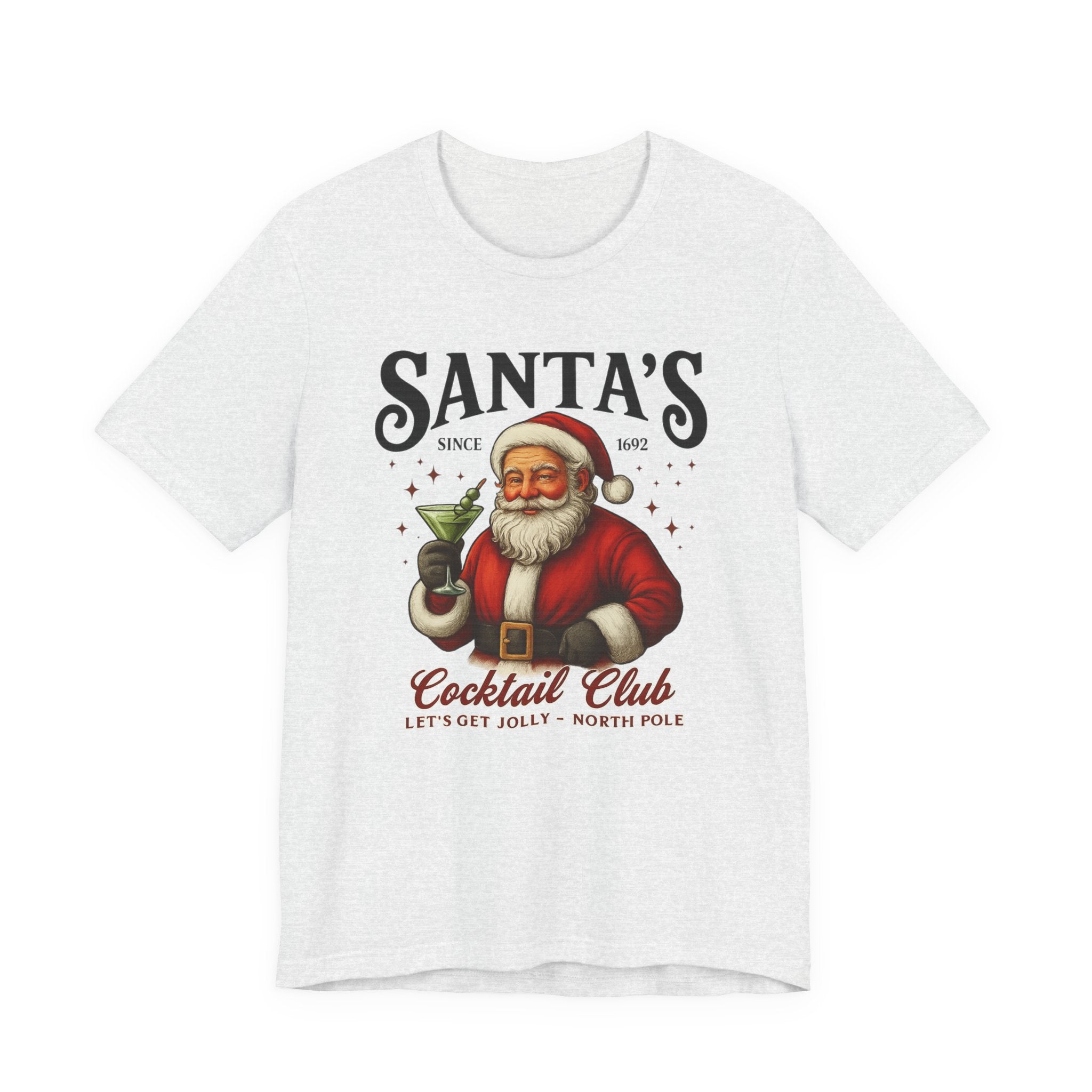 Santa's Cocktail Club T-Shirt — Vintage Santa Holding Cocktail Holiday Tee