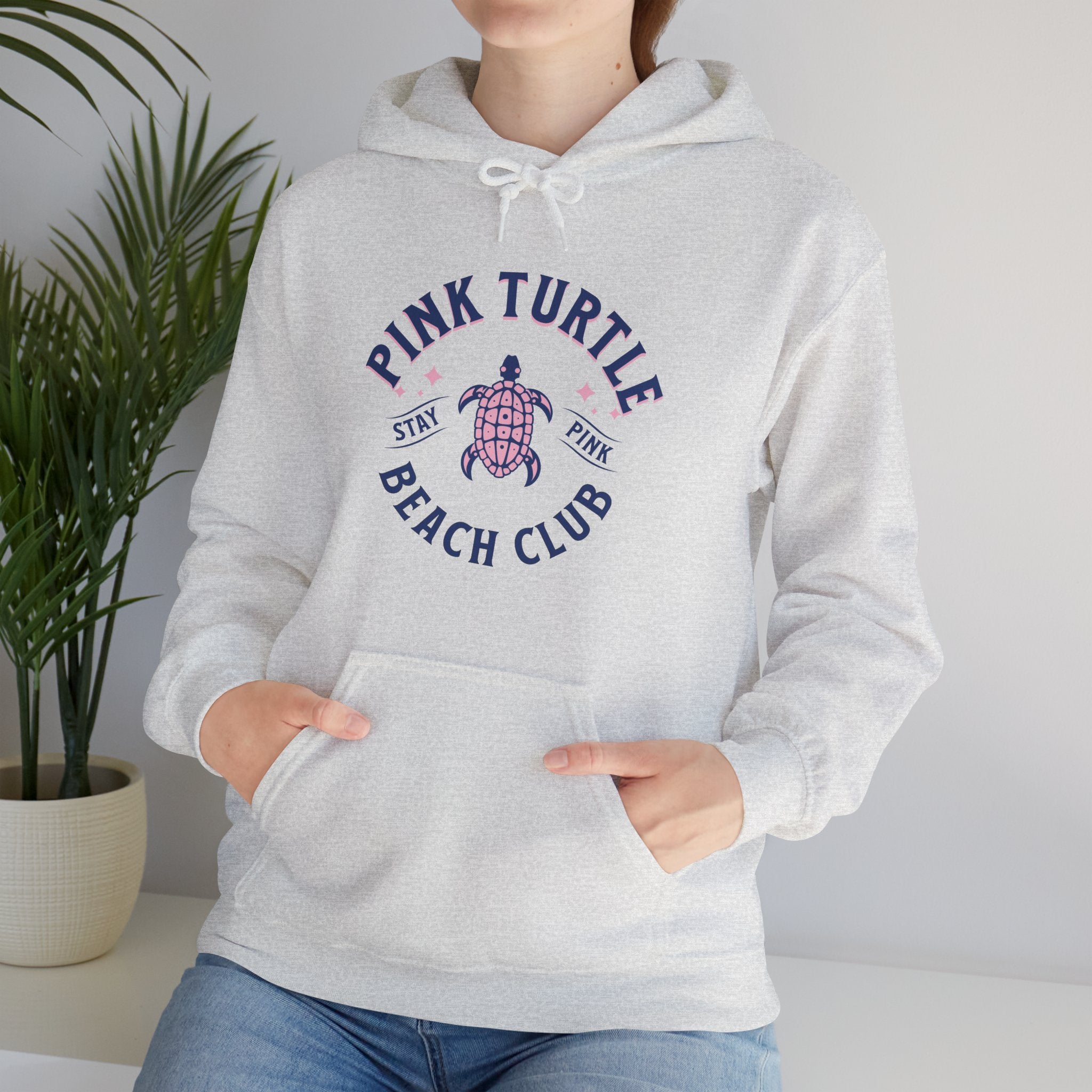 Pink Turtle Beach Club Hoodie — Retro Sea Turtle Graphic Sweatshirt