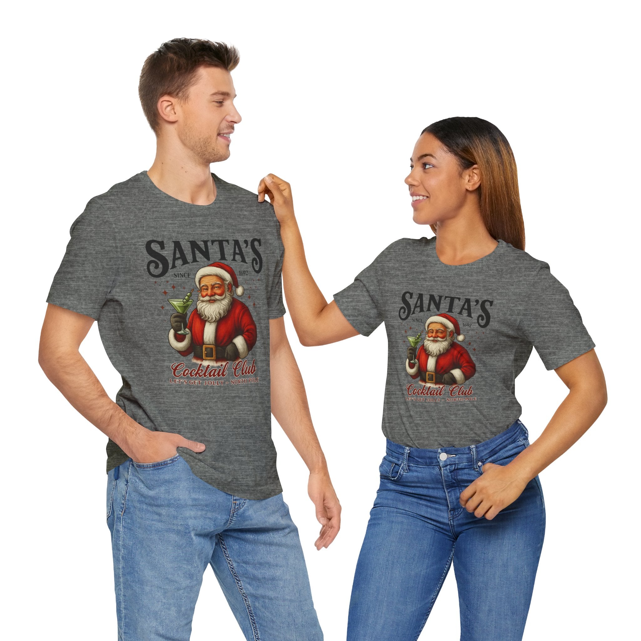 Santa's Cocktail Club T-Shirt — Vintage Santa Holding Cocktail Holiday Tee