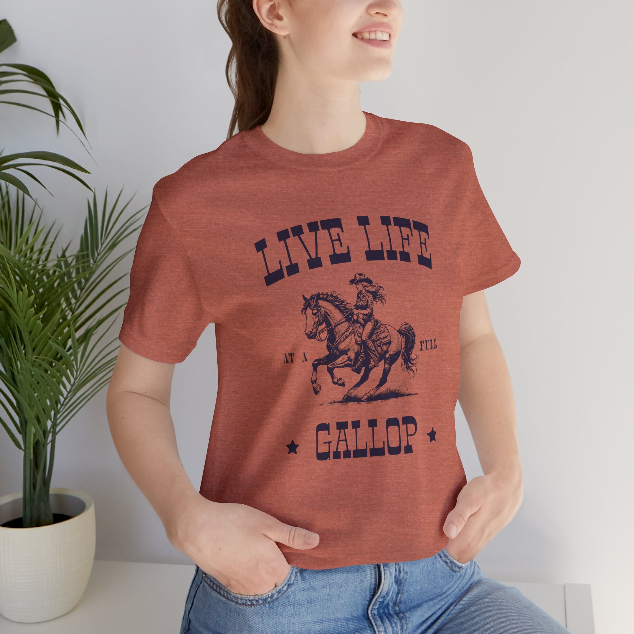 Live Life At A Full Gallop T‑Shirt – Vintage Cowboy Horse Riding Tee