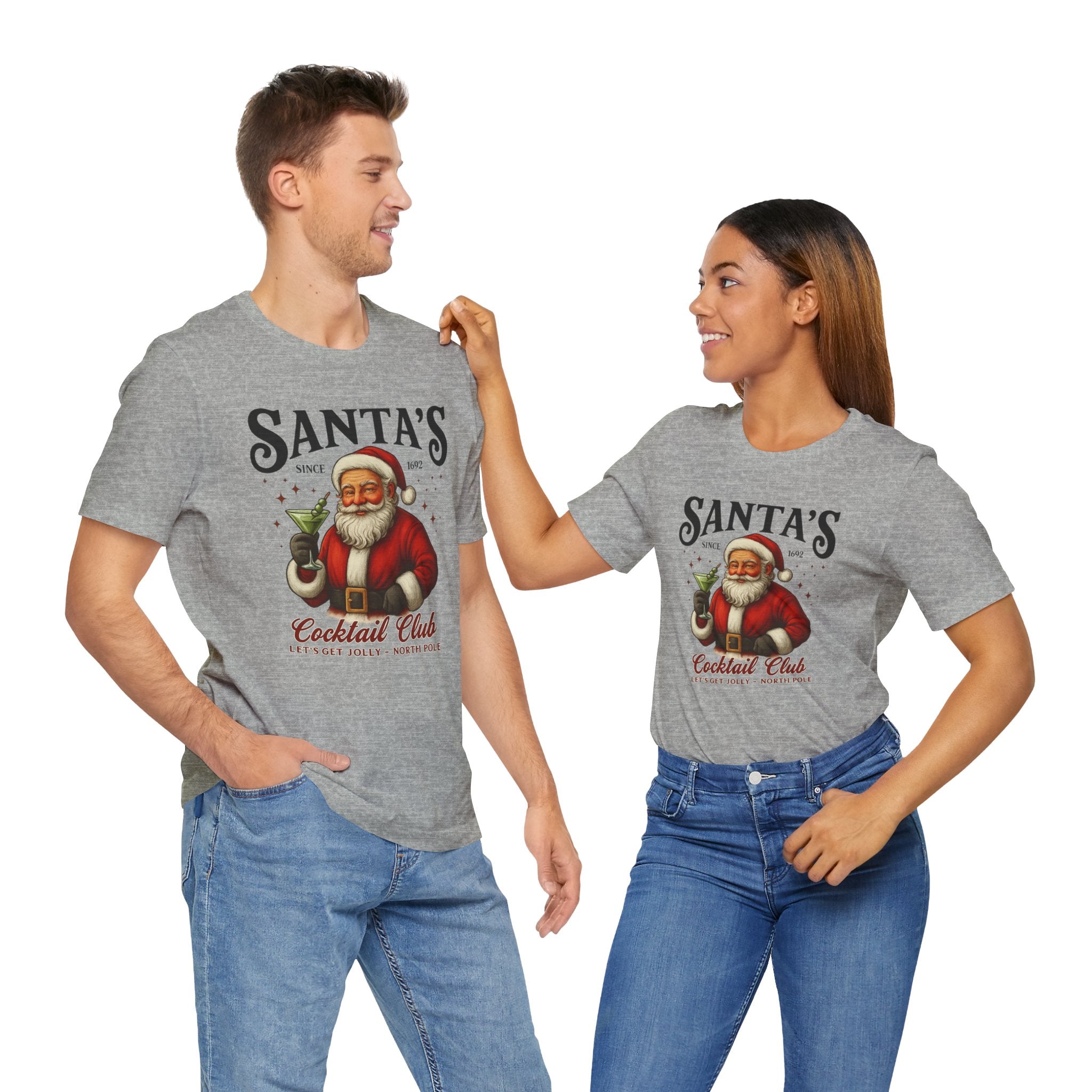 Santa's Cocktail Club T-Shirt — Vintage Santa Holding Cocktail Holiday Tee