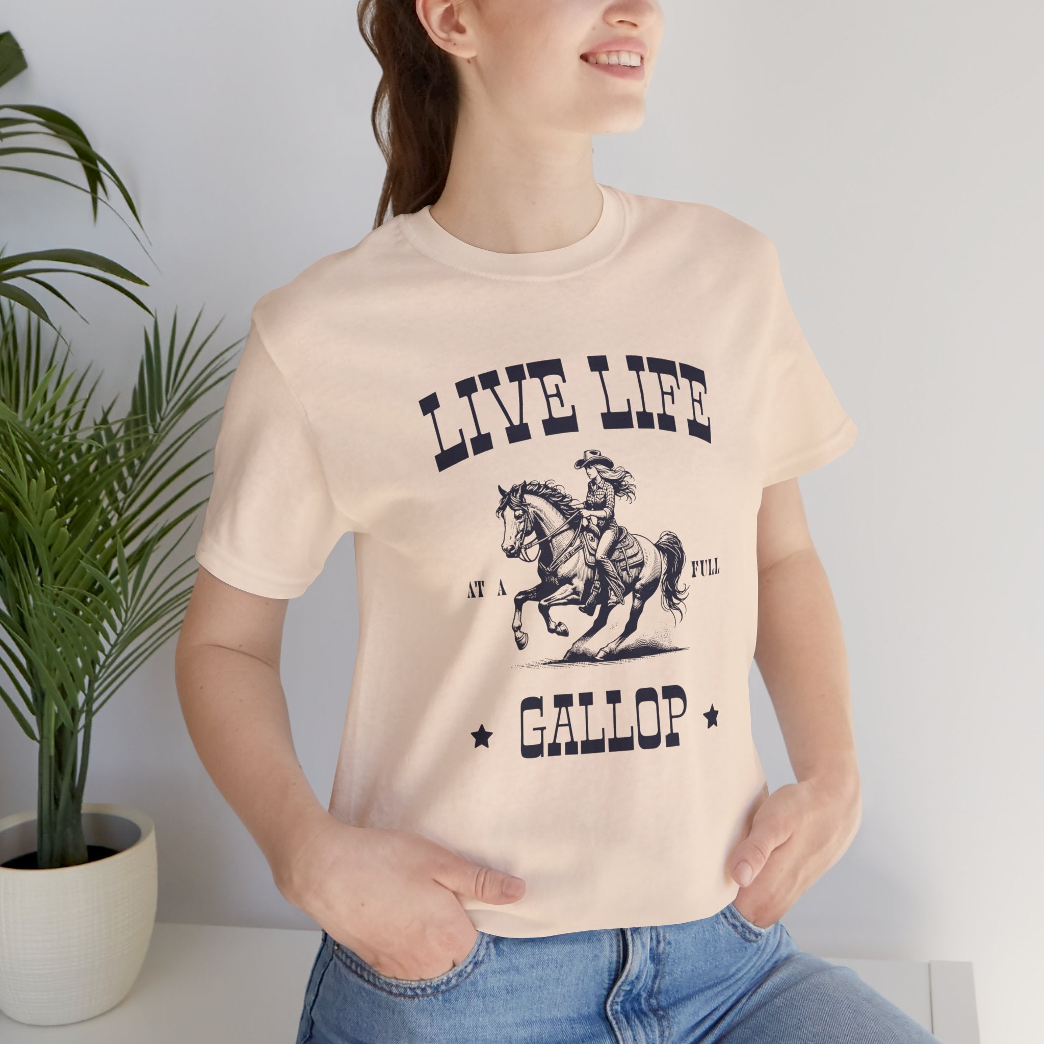 Live Life At A Full Gallop T‑Shirt – Vintage Cowboy Horse Riding Tee