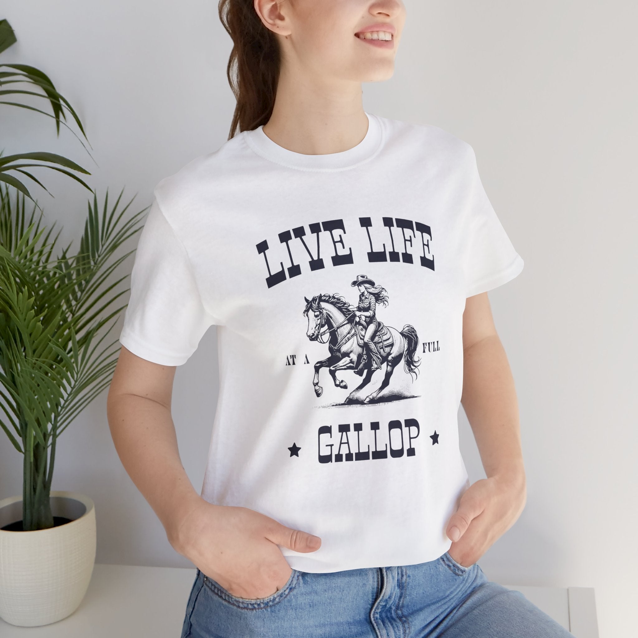 Live Life At A Full Gallop T‑Shirt – Vintage Cowboy Horse Riding Tee