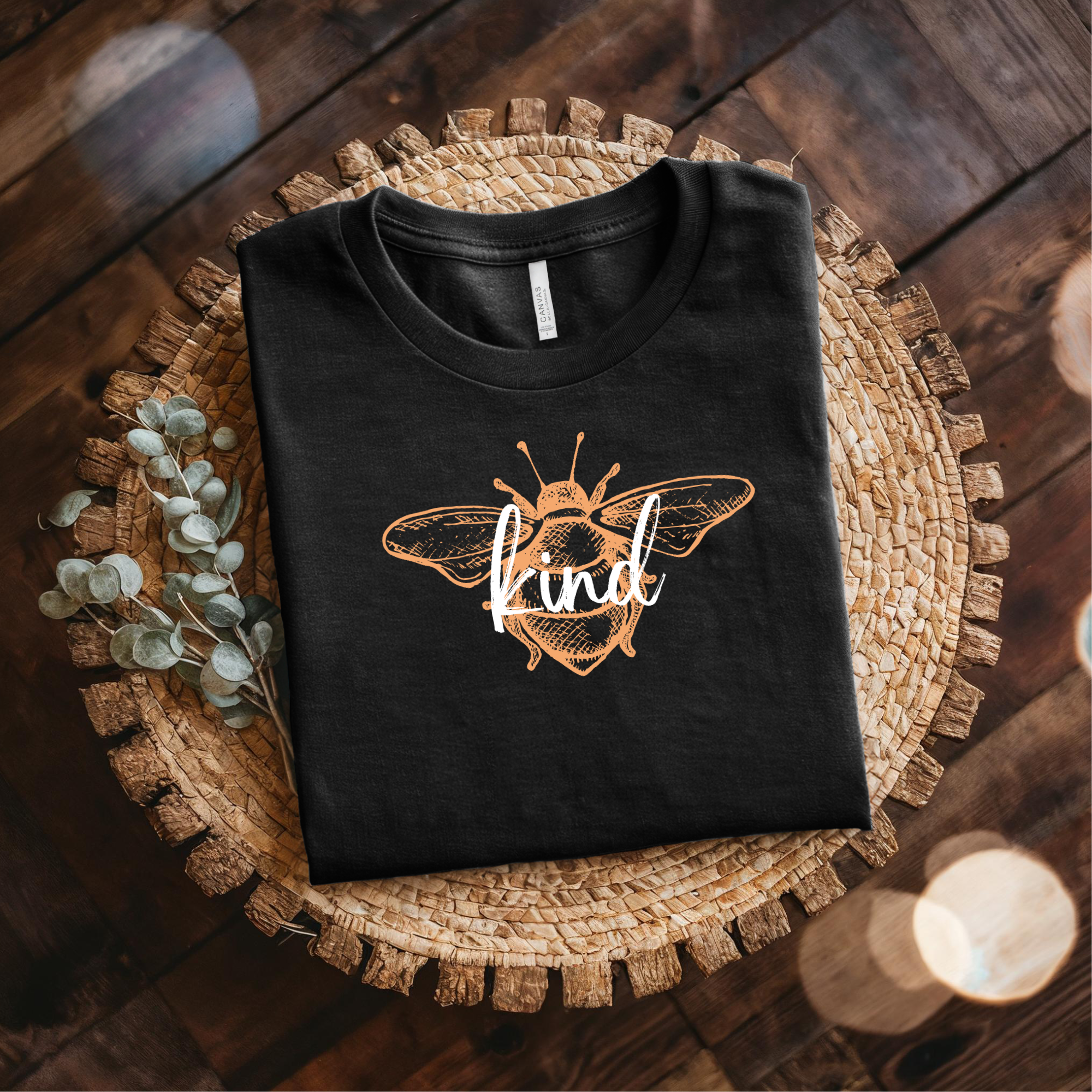 Kind Bee T-Shirt • Cute Bee Graphic Tee • Hand-Lettered “Kind” Shirt • Nature-Inspired Kindness Tee