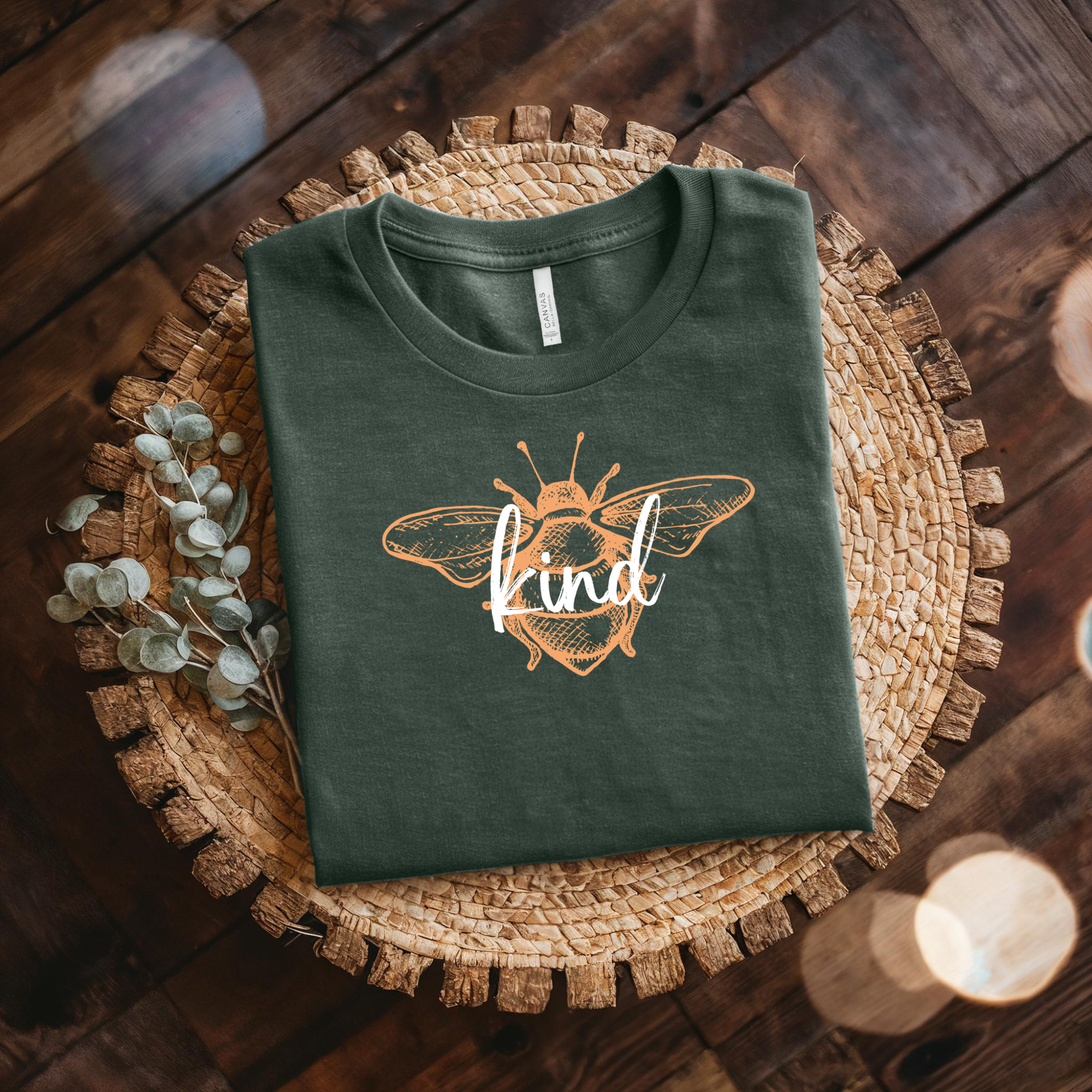 Kind Bee T-Shirt • Cute Bee Graphic Tee • Hand-Lettered “Kind” Shirt • Nature-Inspired Kindness Tee