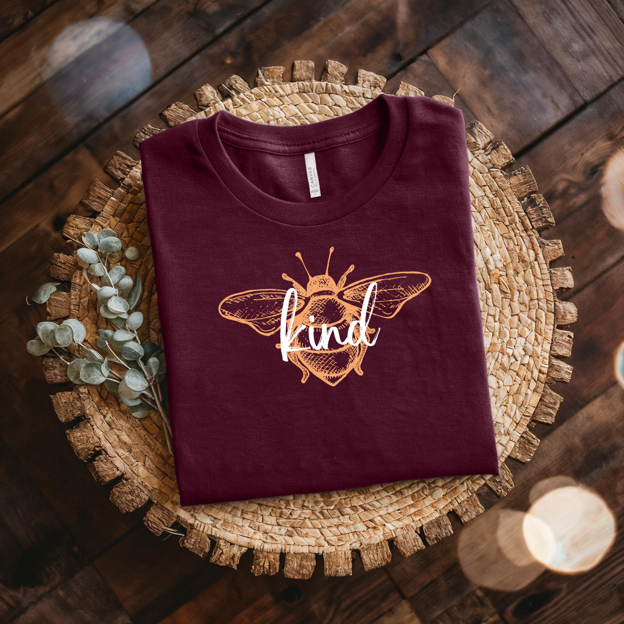 Kind Bee T-Shirt • Cute Bee Graphic Tee • Hand-Lettered “Kind” Shirt • Nature-Inspired Kindness Tee