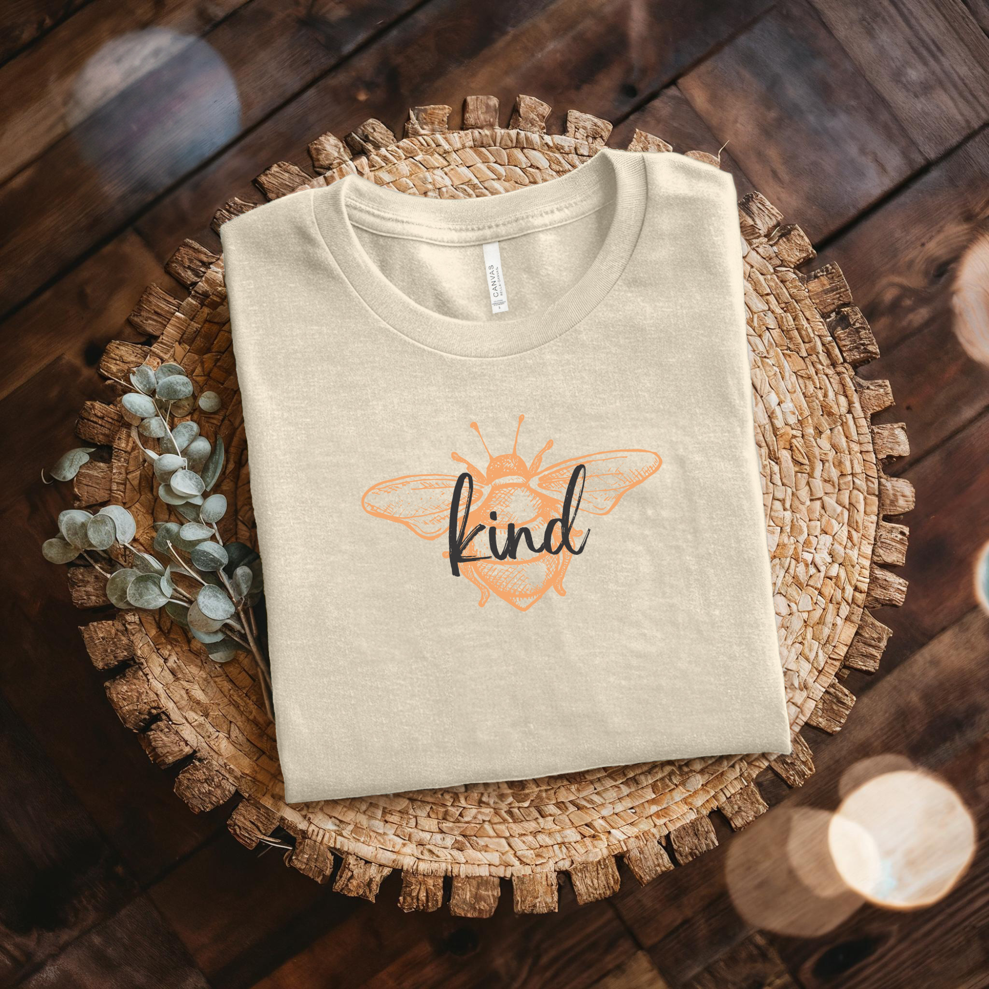Kind Bee T-Shirt • Cute Bee Graphic Tee • Hand-Lettered “Kind” Shirt • Nature-Inspired Kindness Tee