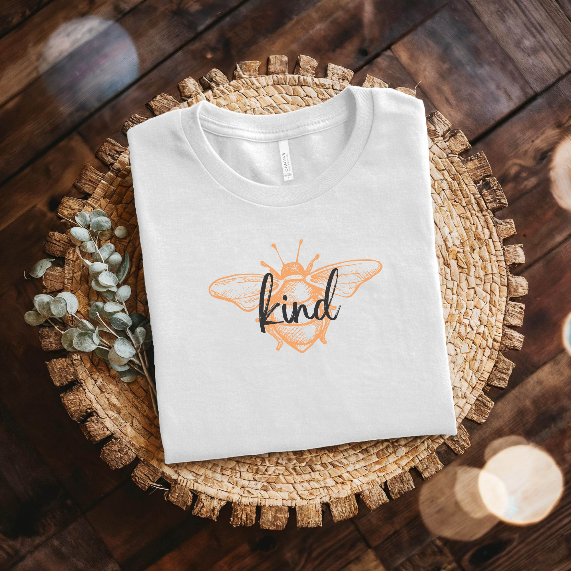 Kind Bee T-Shirt • Cute Bee Graphic Tee • Hand-Lettered “Kind” Shirt • Nature-Inspired Kindness Tee