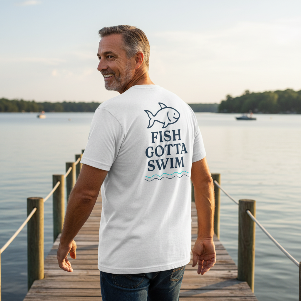 Fish Gotta Swim T-Shirt – Coastal Graphic Tee for Beach Lovers, Lake Life, Fishermen & Outdoor Adventure Fans