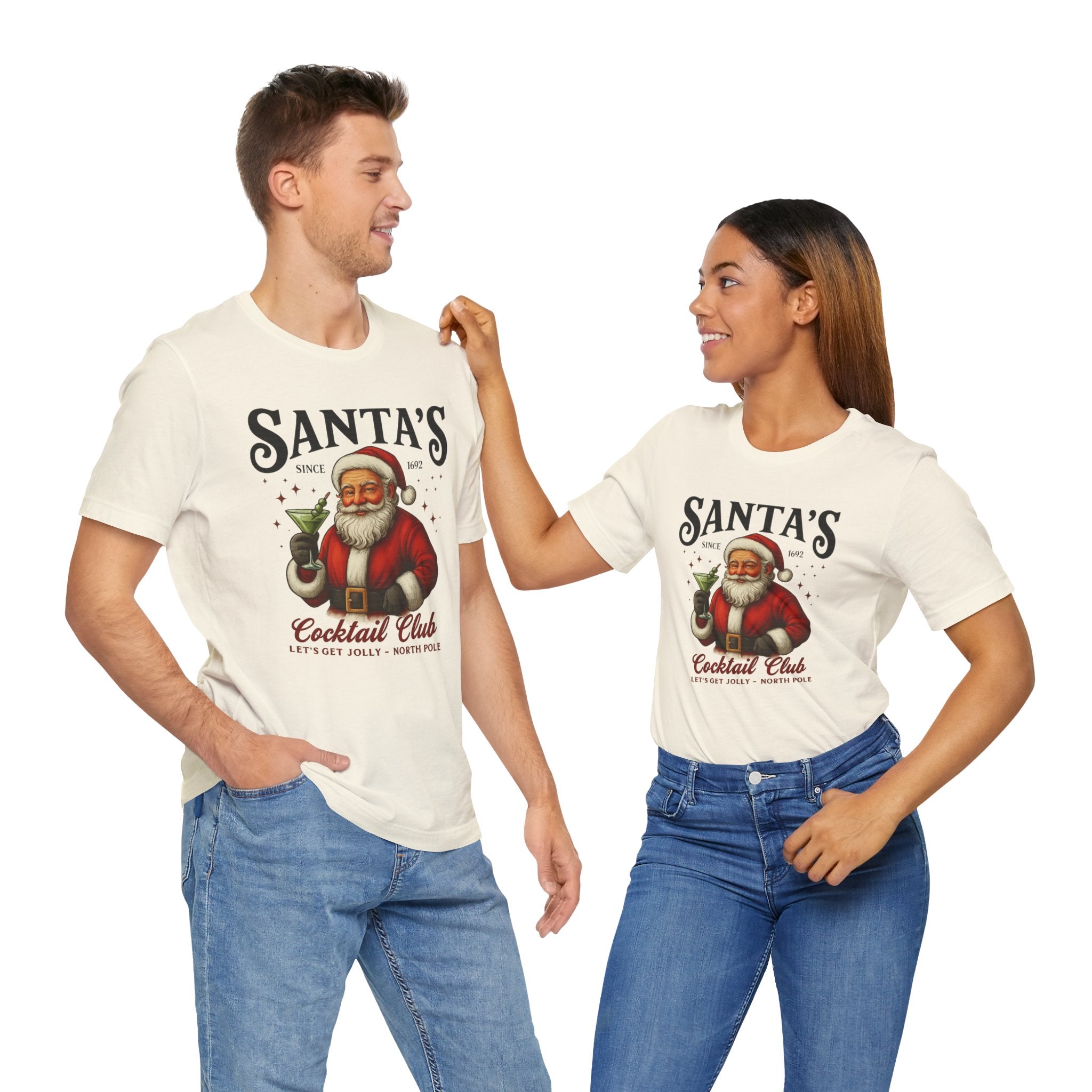 Santa's Cocktail Club T-Shirt — Vintage Santa Holding Cocktail Holiday Tee