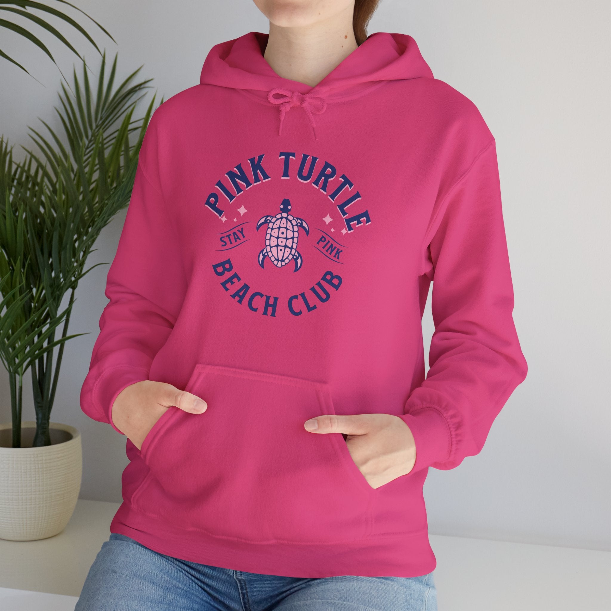 Pink Turtle Beach Club Hoodie — Retro Sea Turtle Graphic Sweatshirt