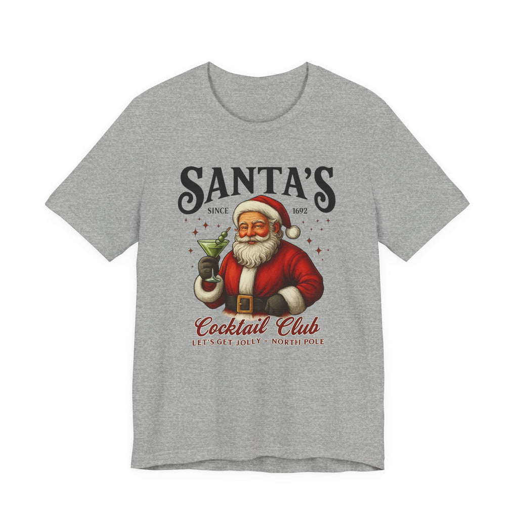 Santa's Cocktail Club T-Shirt — Vintage Santa Holding Cocktail Holiday Tee
