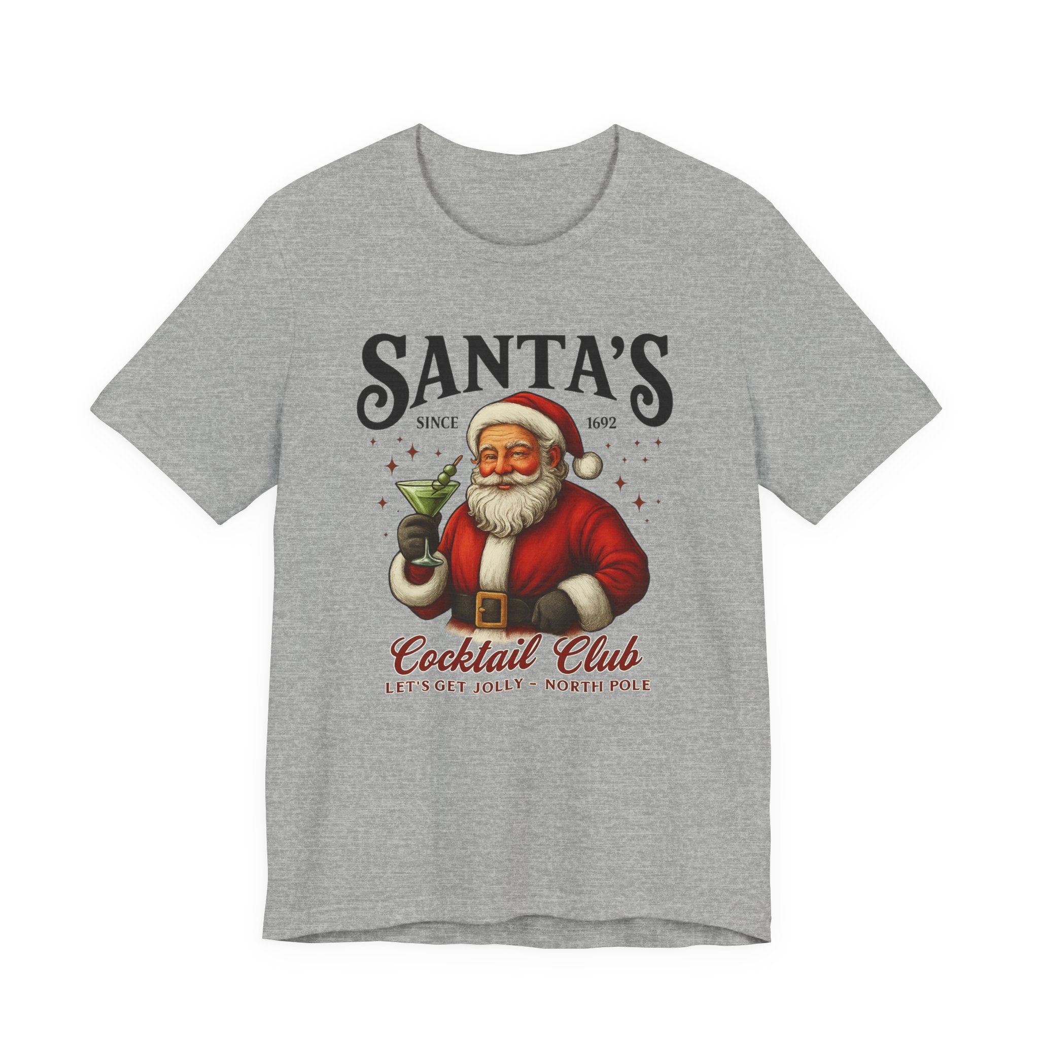 Santa's Cocktail Club T-Shirt — Vintage Santa Holding Cocktail Holiday Tee