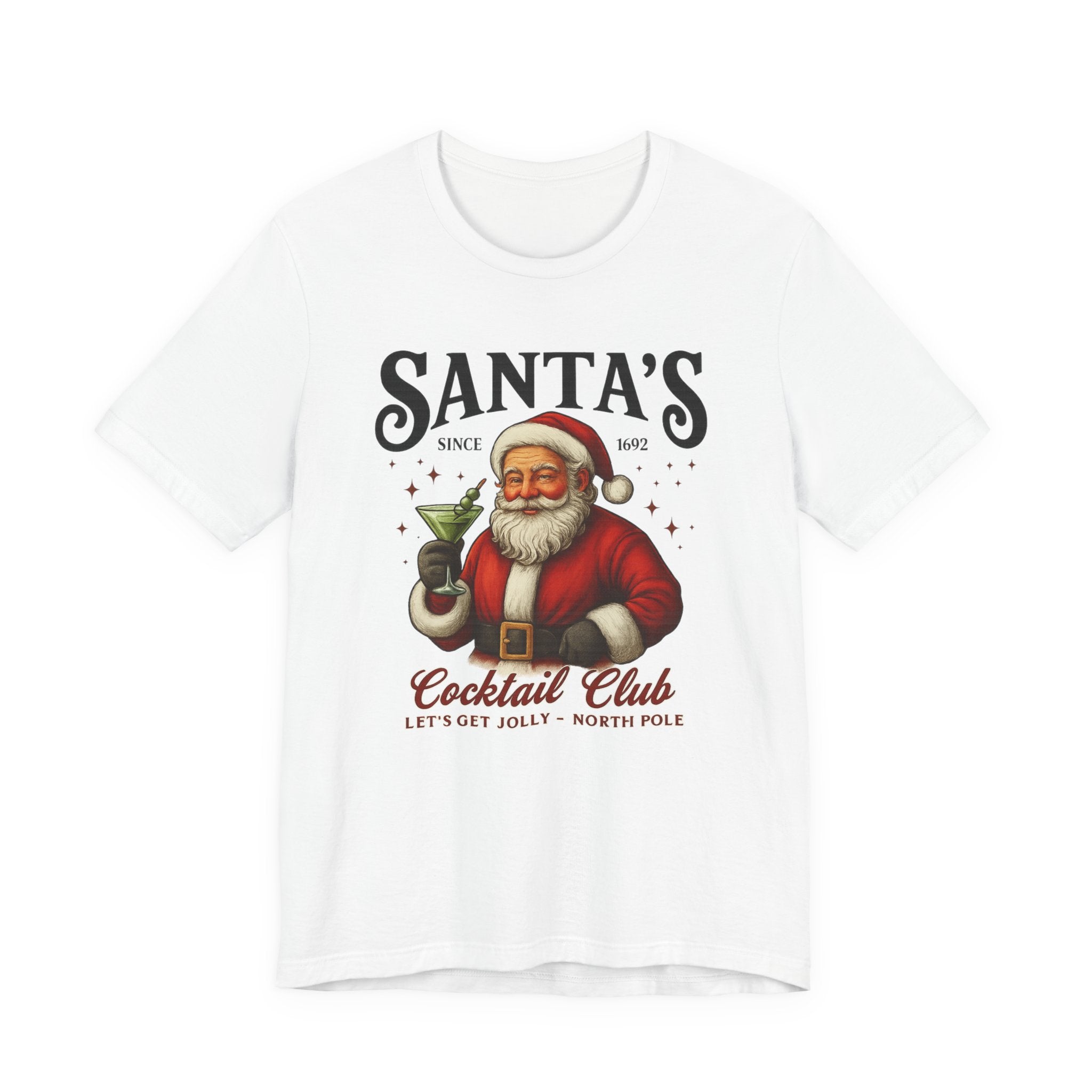 Santa's Cocktail Club T-Shirt — Vintage Santa Holding Cocktail Holiday Tee