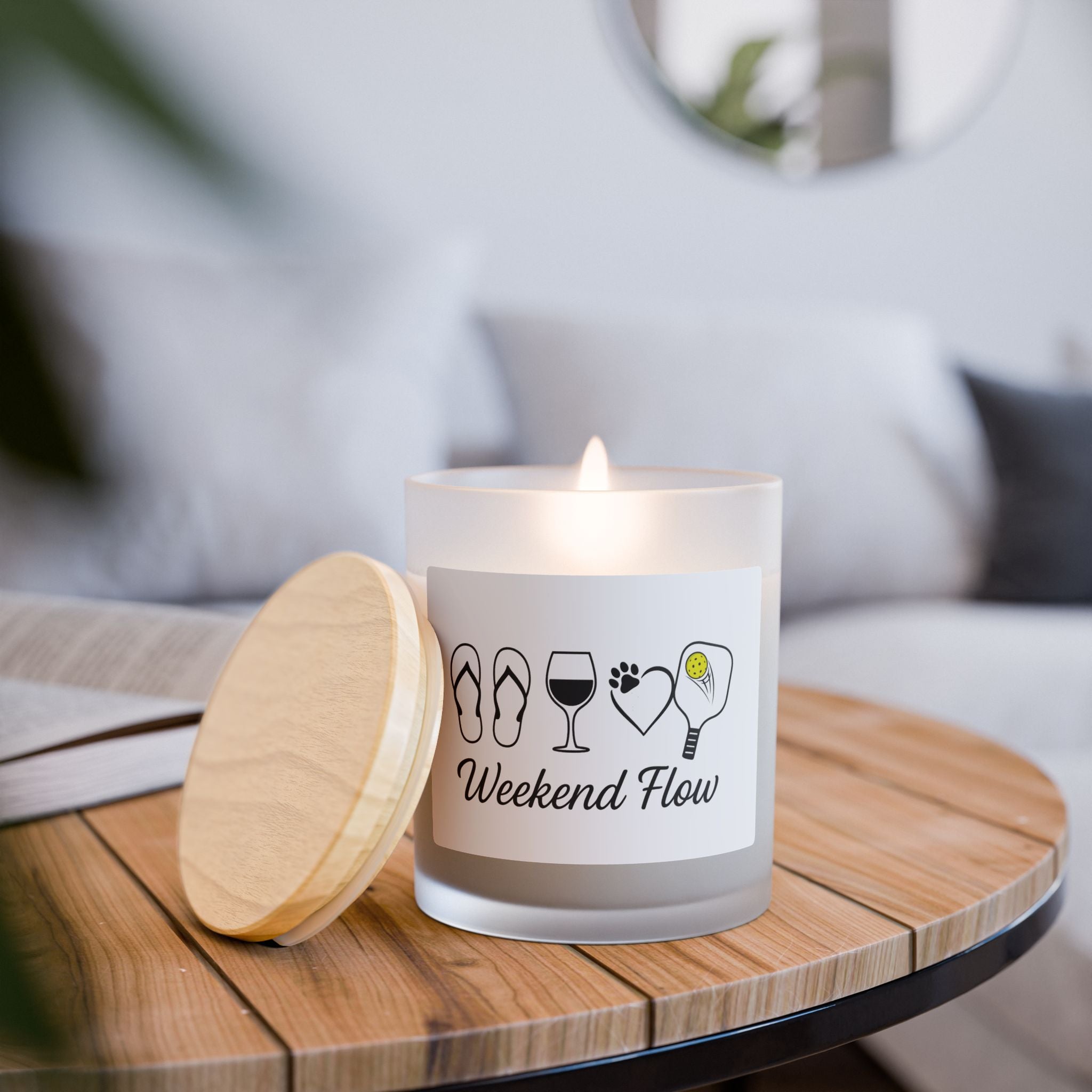 Weekend Flow Pickleball Frosted Glass Candle - Relaxing Wine, Beach, Dog, Pickleball Vibe