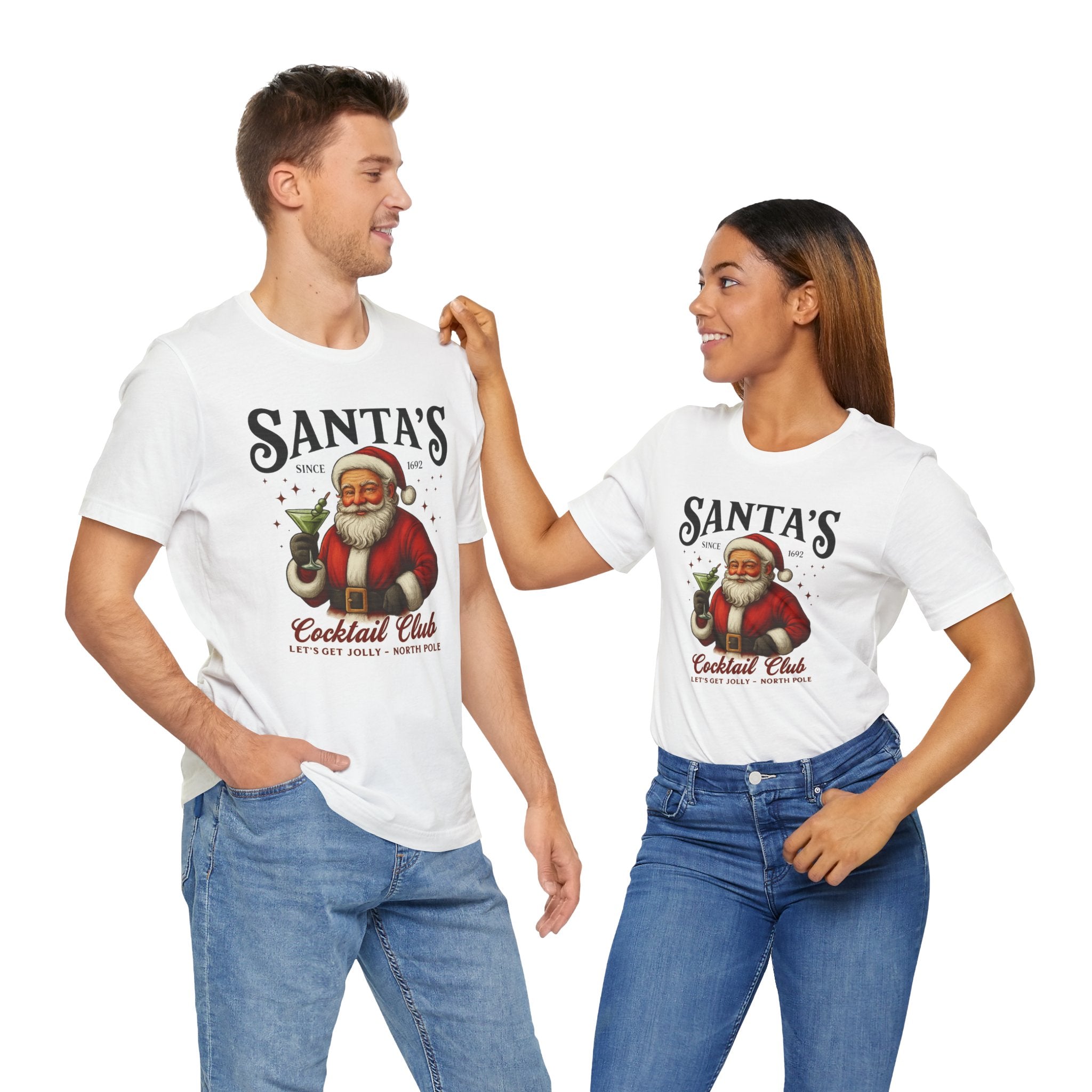 Santa's Cocktail Club T-Shirt — Vintage Santa Holding Cocktail Holiday Tee