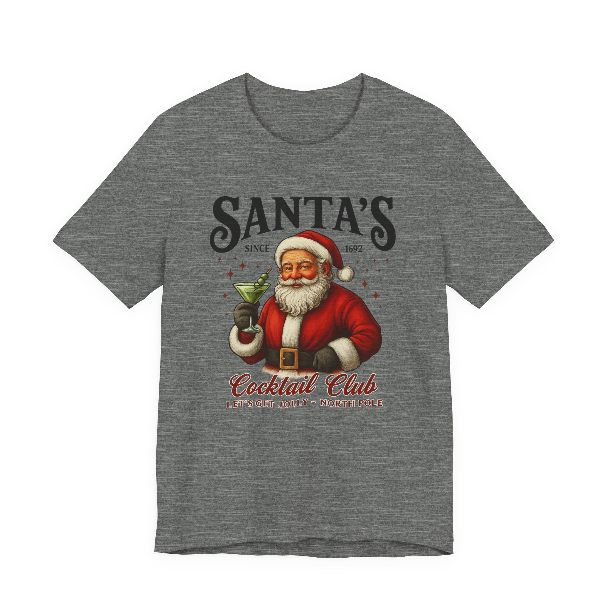Santa's Cocktail Club T-Shirt — Vintage Santa Holding Cocktail Holiday Tee